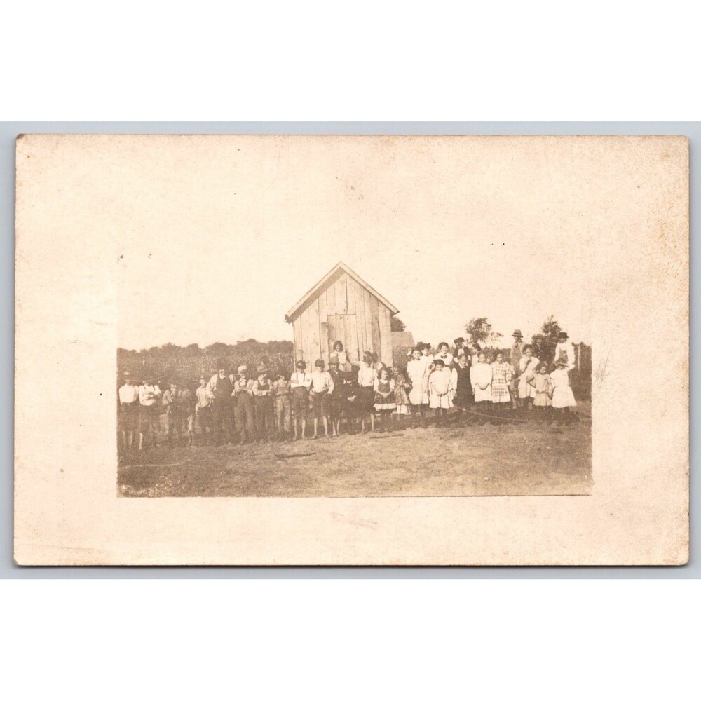 Vtg RPPC School Children & Teachers Outside Schoolhouse Cyko Stamp Box 1904-1920